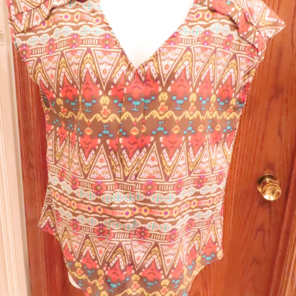 Olivia Moon Graphic Polyester Pullover Tunic Sleeveless Top  size Medium